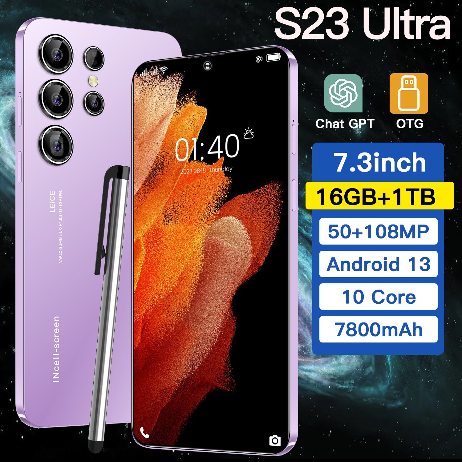 S23 Full Screen 16+512GB Android Mobile Phones With Stylus Unlocked Smart Phone